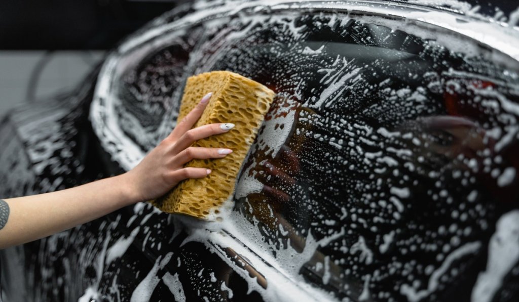 car wash at right mirror